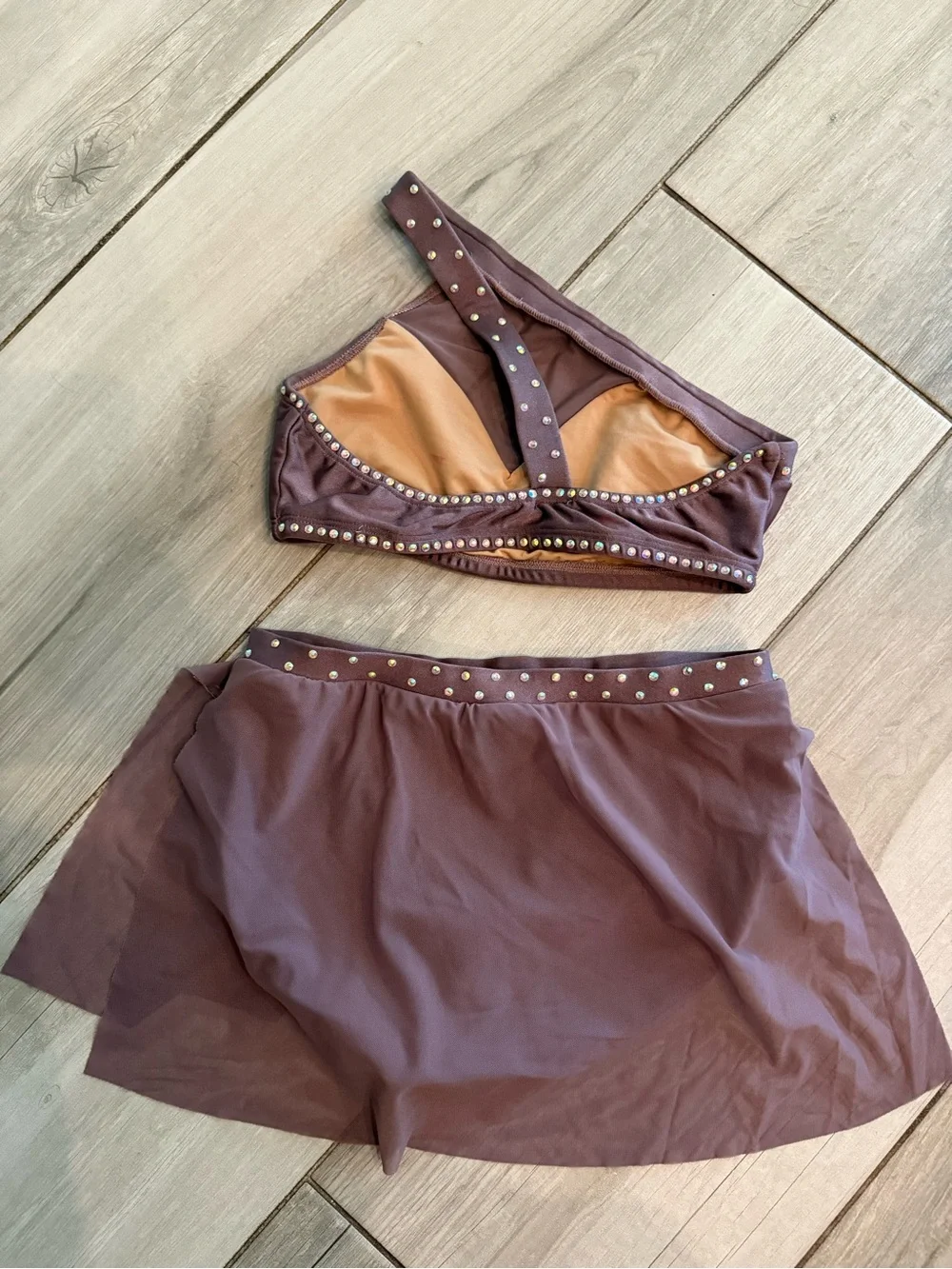 Teen One-Shoulder Dance Set in Lavender with Stud Accents